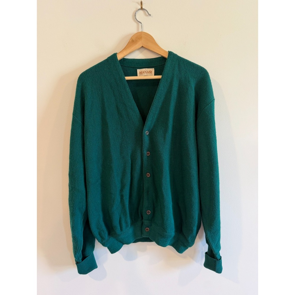 Vintage 60s Maxam Sportswear Button Up Cardigan Sweater XL Green
